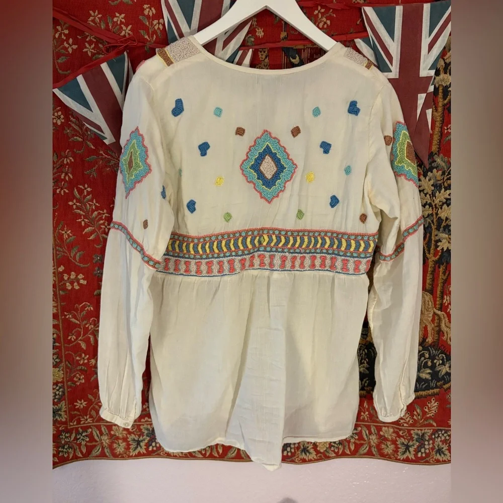 Embroidered Bohemian Blouse Oversized Comfy 100% Cotton Pastels - Picture 2 of 9
